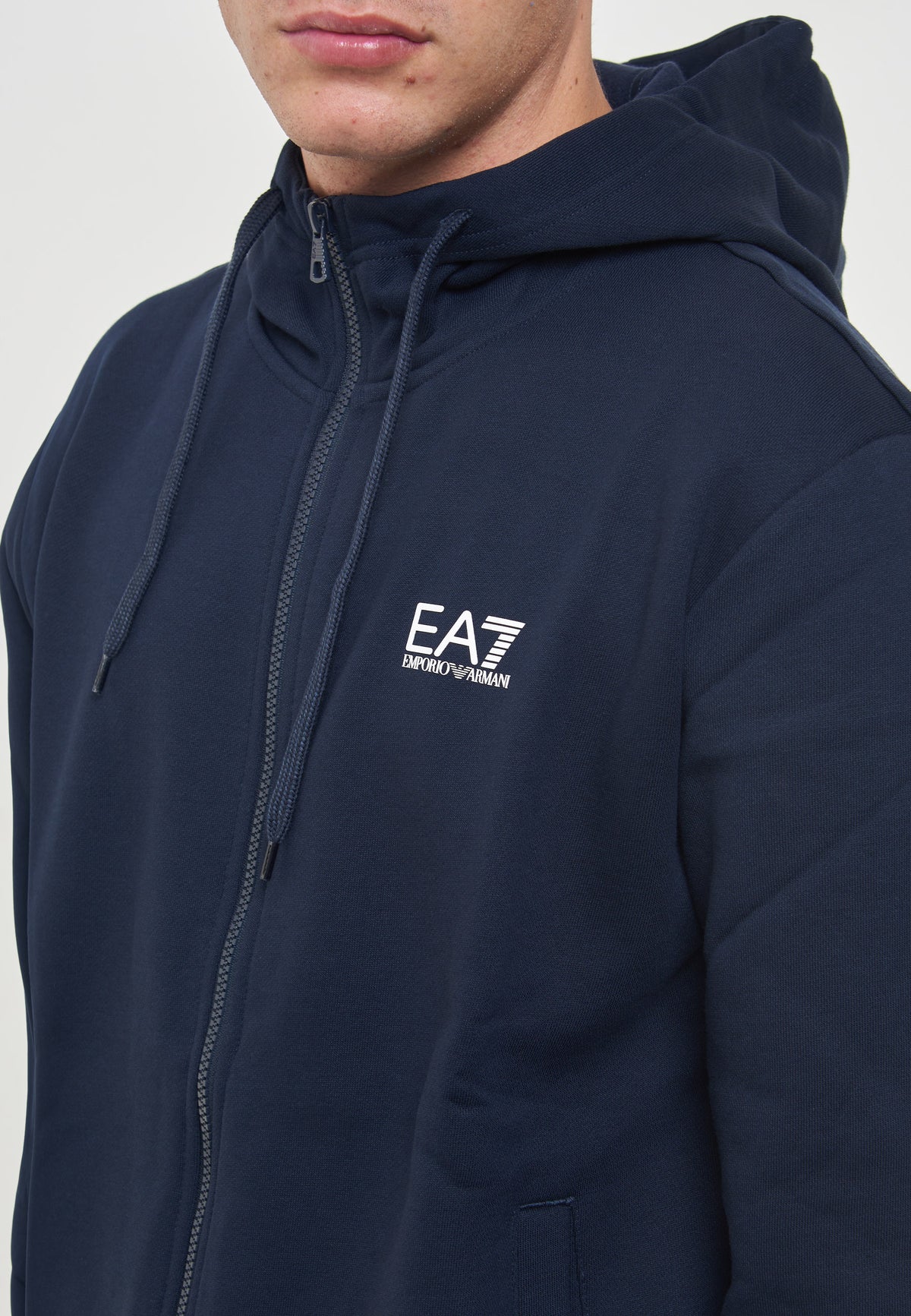 Felpa Con Cappuccio e Zip In Cotone Blue 