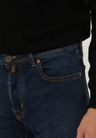 Jeans 5 Tasche Bard Tapered In Denim Comfort Blu Scuro Lavaggio Stone 