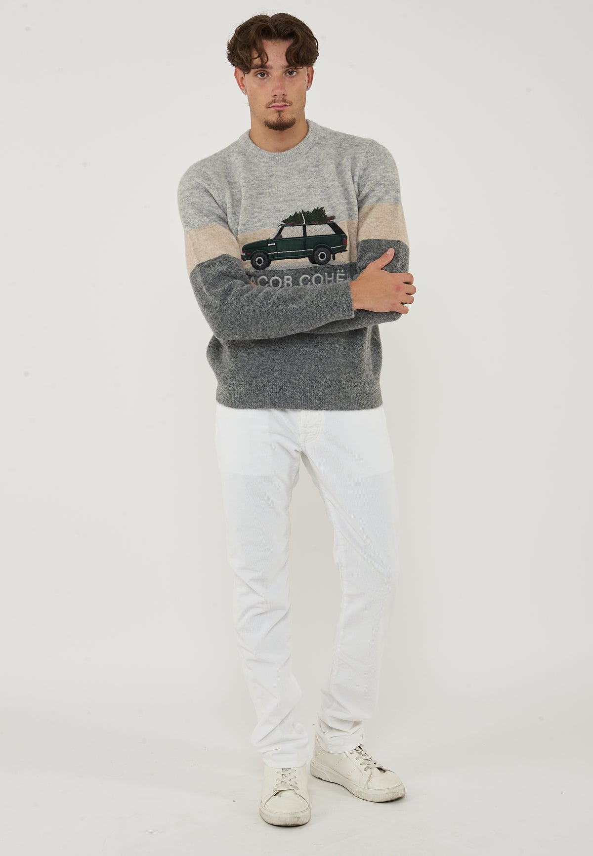 Pantaloni 5 Tasche Nick In Velluto a Coste Stretch Di Cotone Optical White 