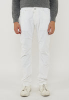 Pantaloni 5 Tasche Nick In Velluto a Coste Stretch Di Cotone Optical White 