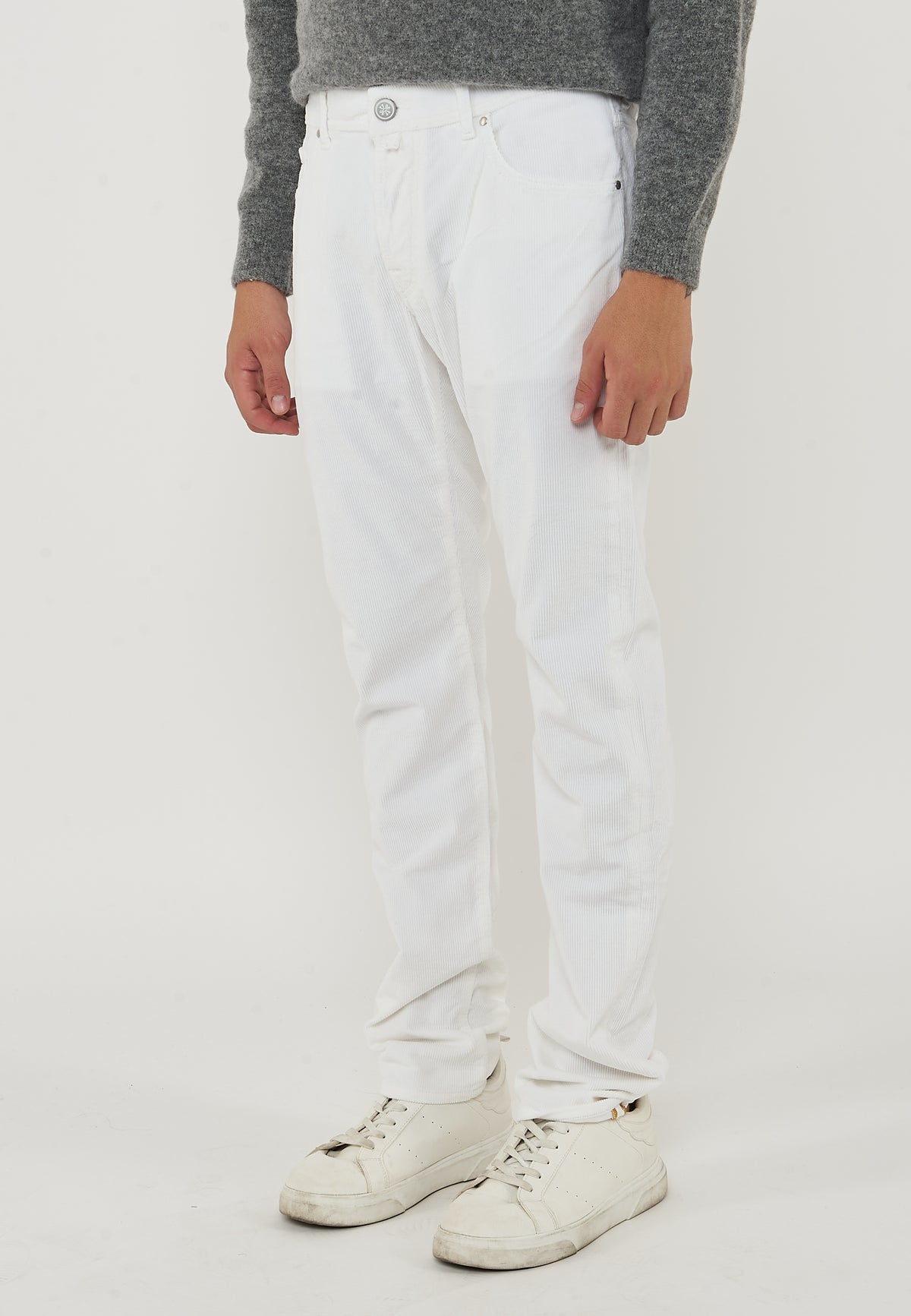 Pantaloni 5 Tasche Nick In Velluto a Coste Stretch Di Cotone Optical White 