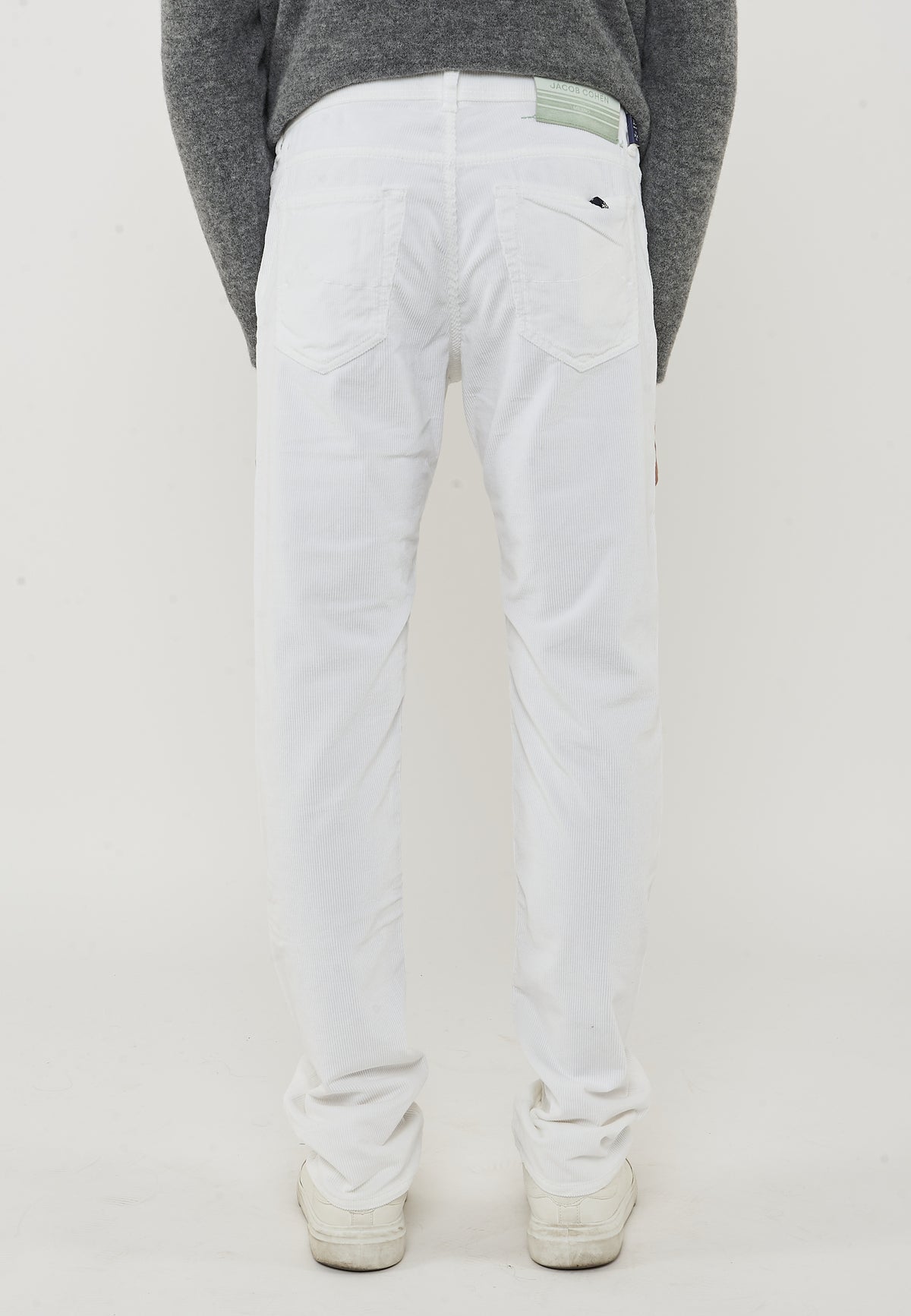 Pantaloni 5 Tasche Nick In Velluto a Coste Stretch Di Cotone Optical White 