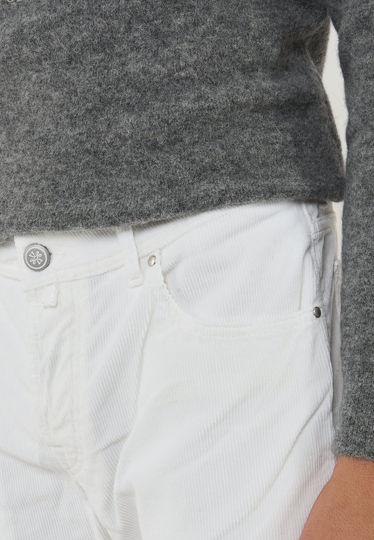 Pantaloni 5 Tasche Nick In Velluto a Coste Stretch Di Cotone Optical White 