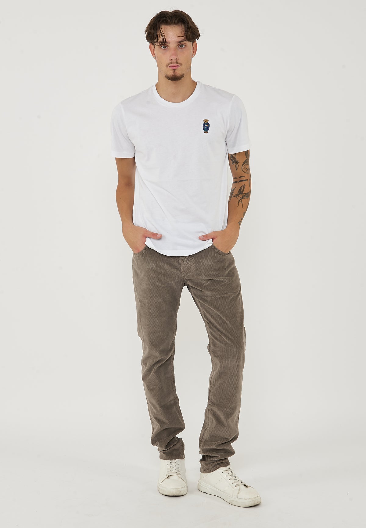Pantaloni 5 Tasche Nick In Velluto a Coste Stretch Di Cotone Elephant Grey 