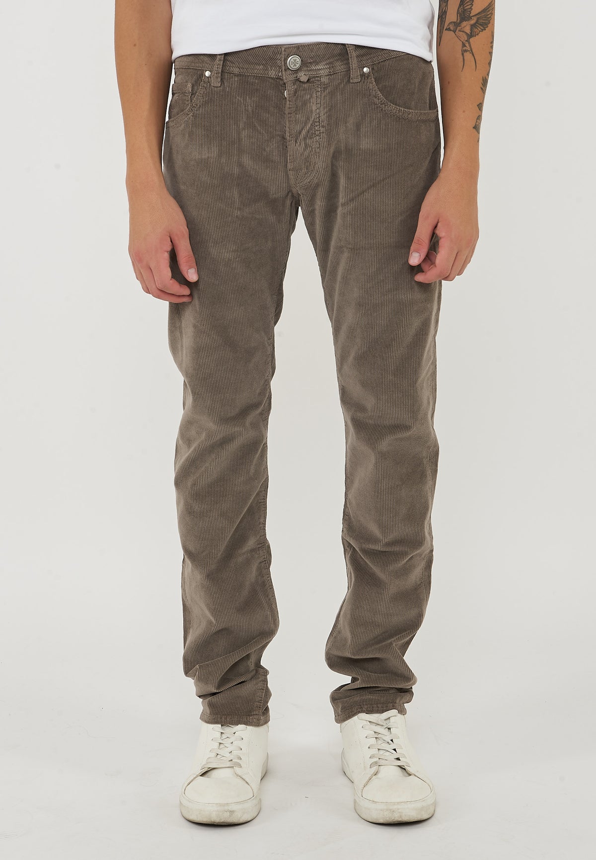 Pantaloni 5 Tasche Nick In Velluto a Coste Stretch Di Cotone Elephant Grey 