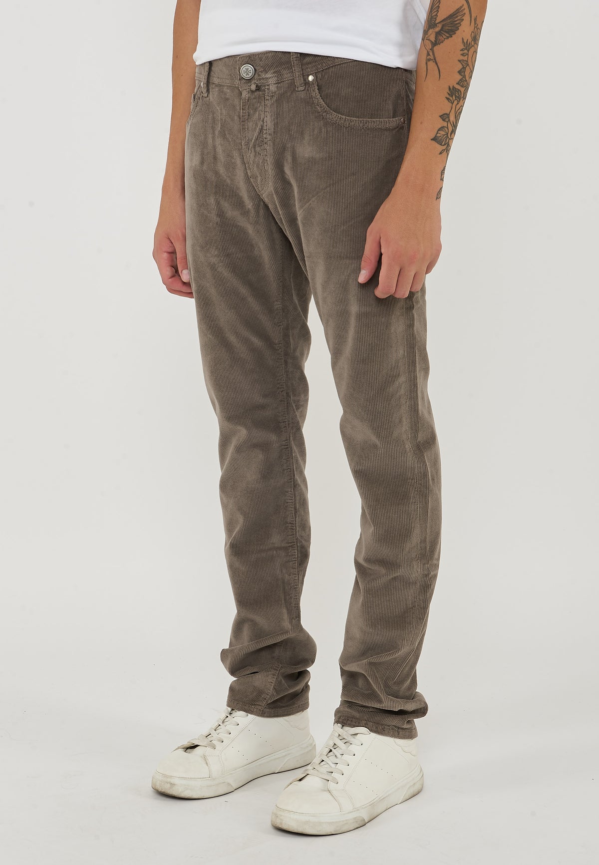 Pantaloni 5 Tasche Nick In Velluto a Coste Stretch Di Cotone Elephant Grey 