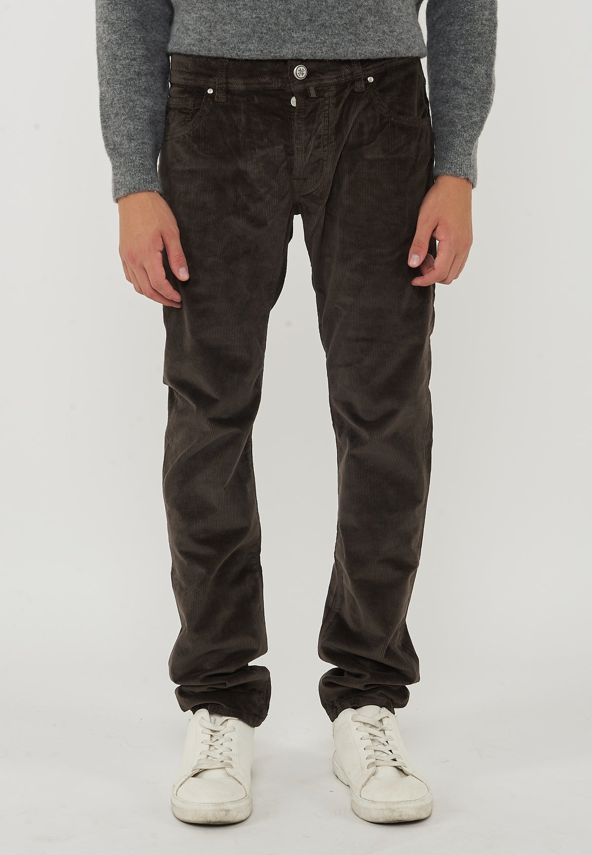 Pantaloni 5 Tasche Nick In Velluto a Coste Stretch Di Cotone Brown 