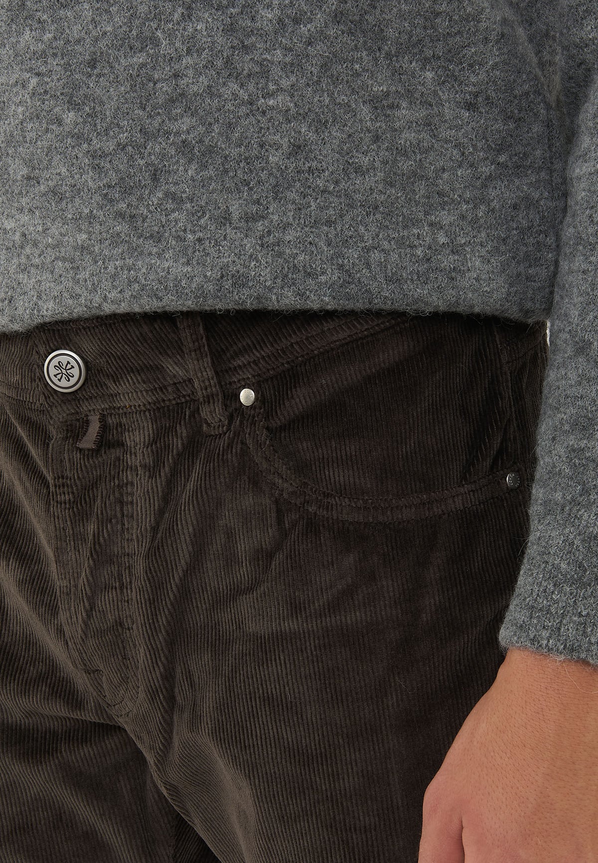 Pantaloni 5 Tasche Nick In Velluto a Coste Stretch Di Cotone Brown 