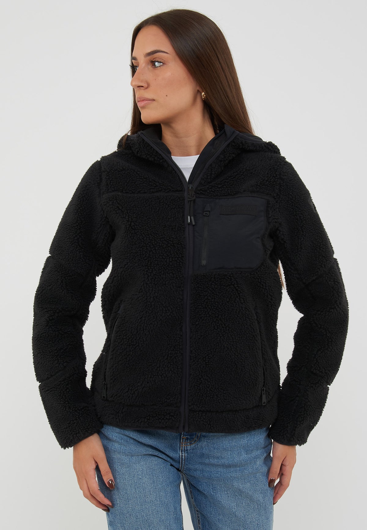 Felpa in Pile con Cappuccio e Zip Yupik Black Beauty 