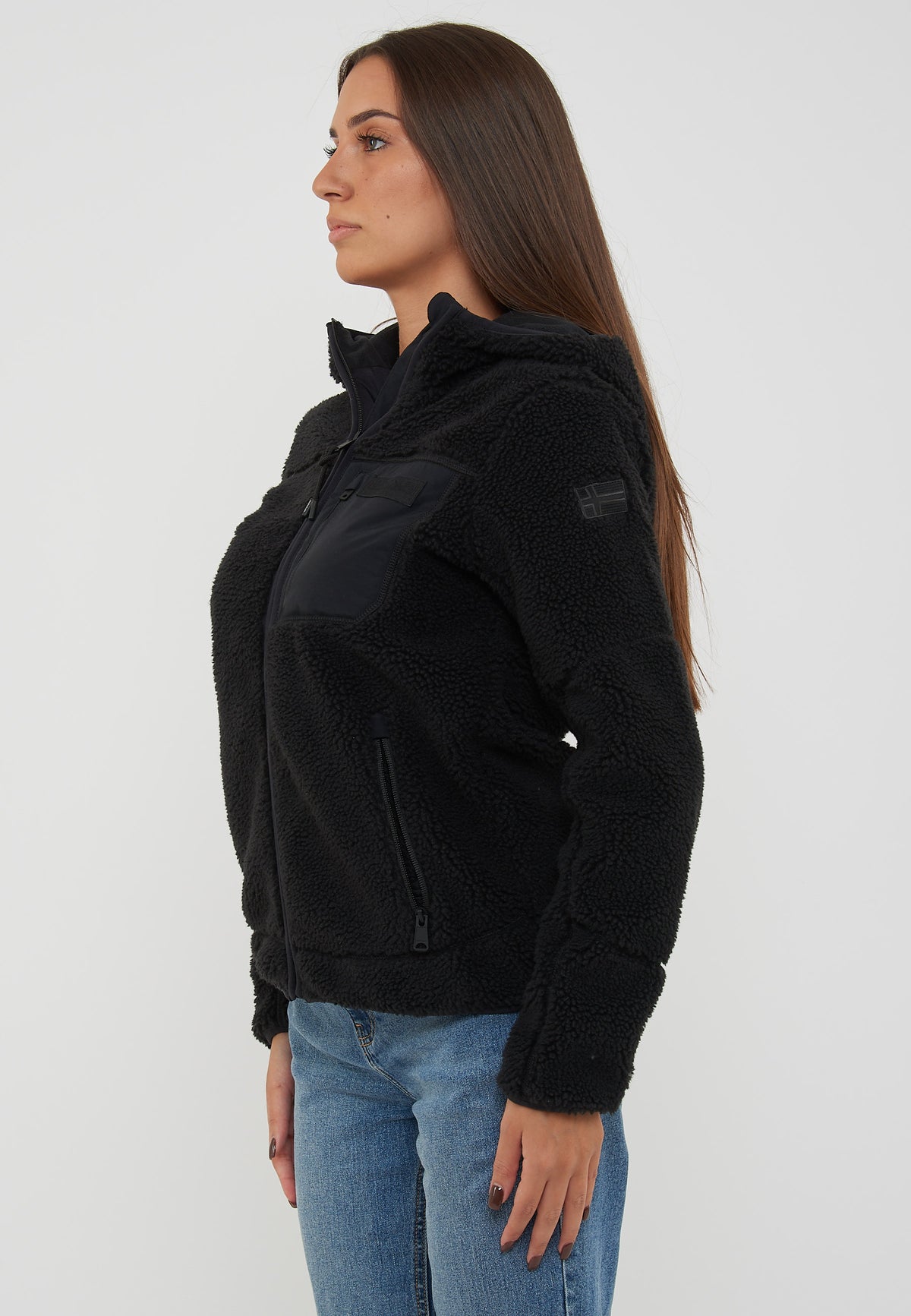 Felpa in Pile con Cappuccio e Zip Yupik Black Beauty 