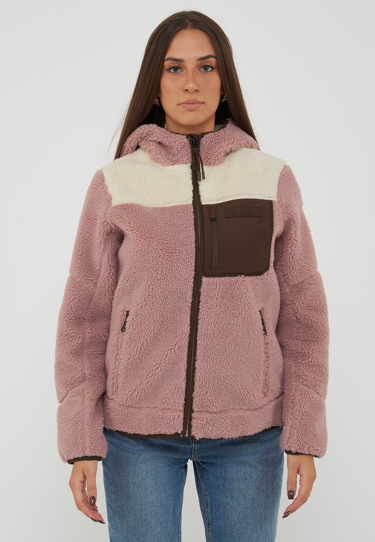 Felpa in Pile con Cappuccio e Zip Yupik Pink Woodrose 
