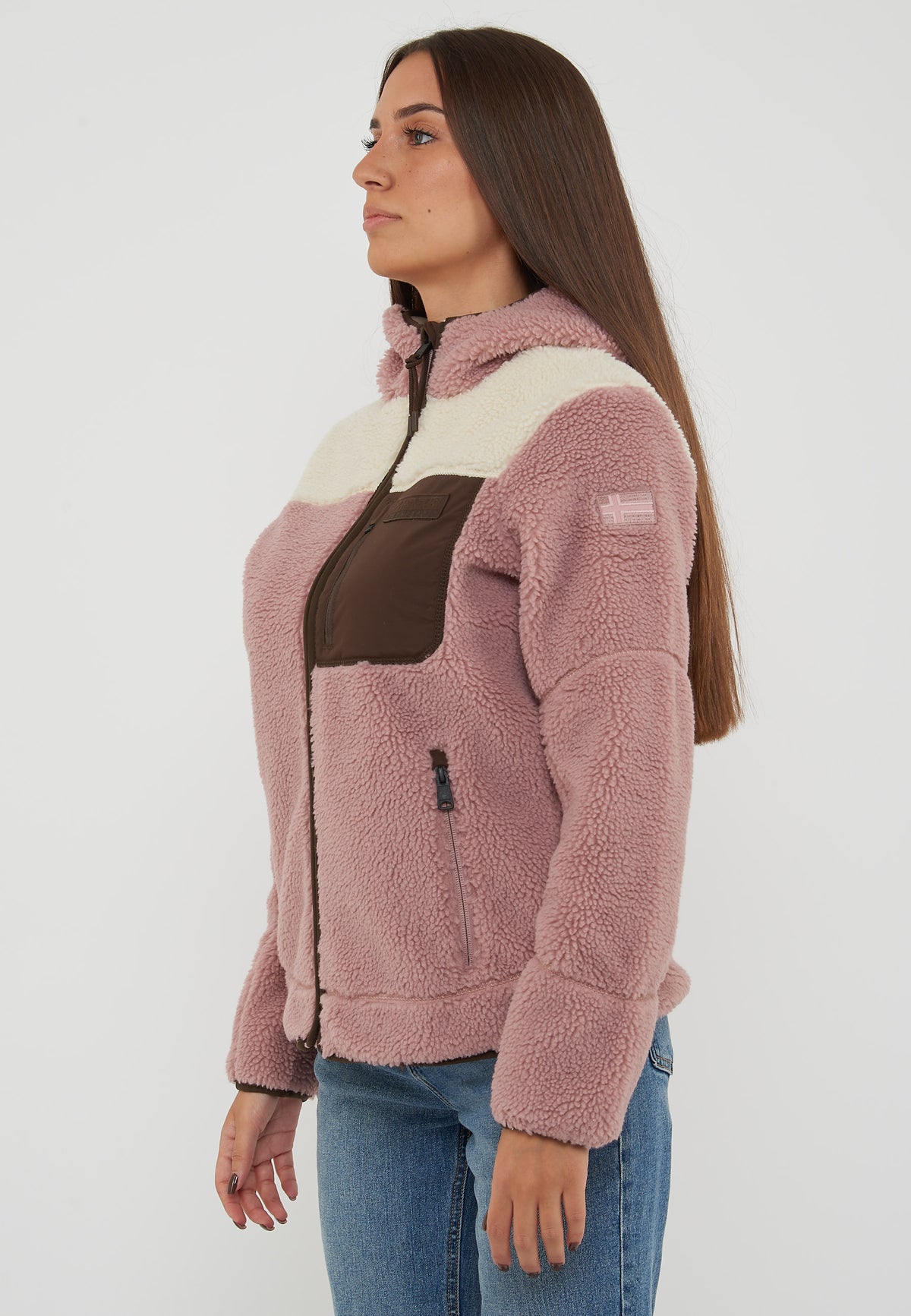 Felpa in Pile con Cappuccio e Zip Yupik Pink Woodrose 