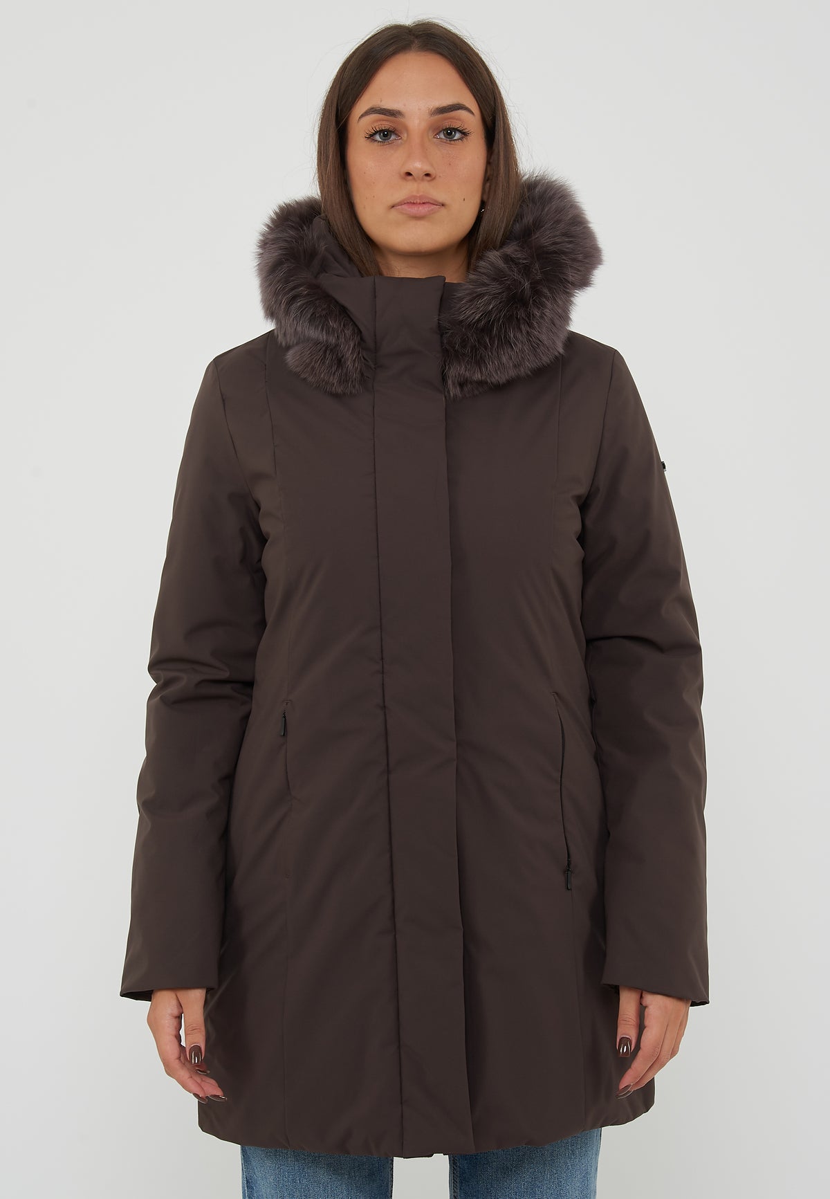 Parka Donna Modello Lady Tech Fur Jacket Black Coffee 