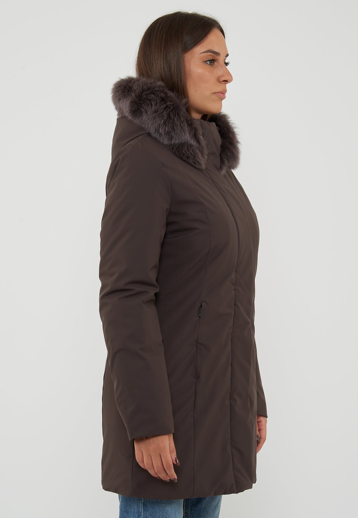 Parka Donna Modello Lady Tech Fur Jacket Black Coffee 