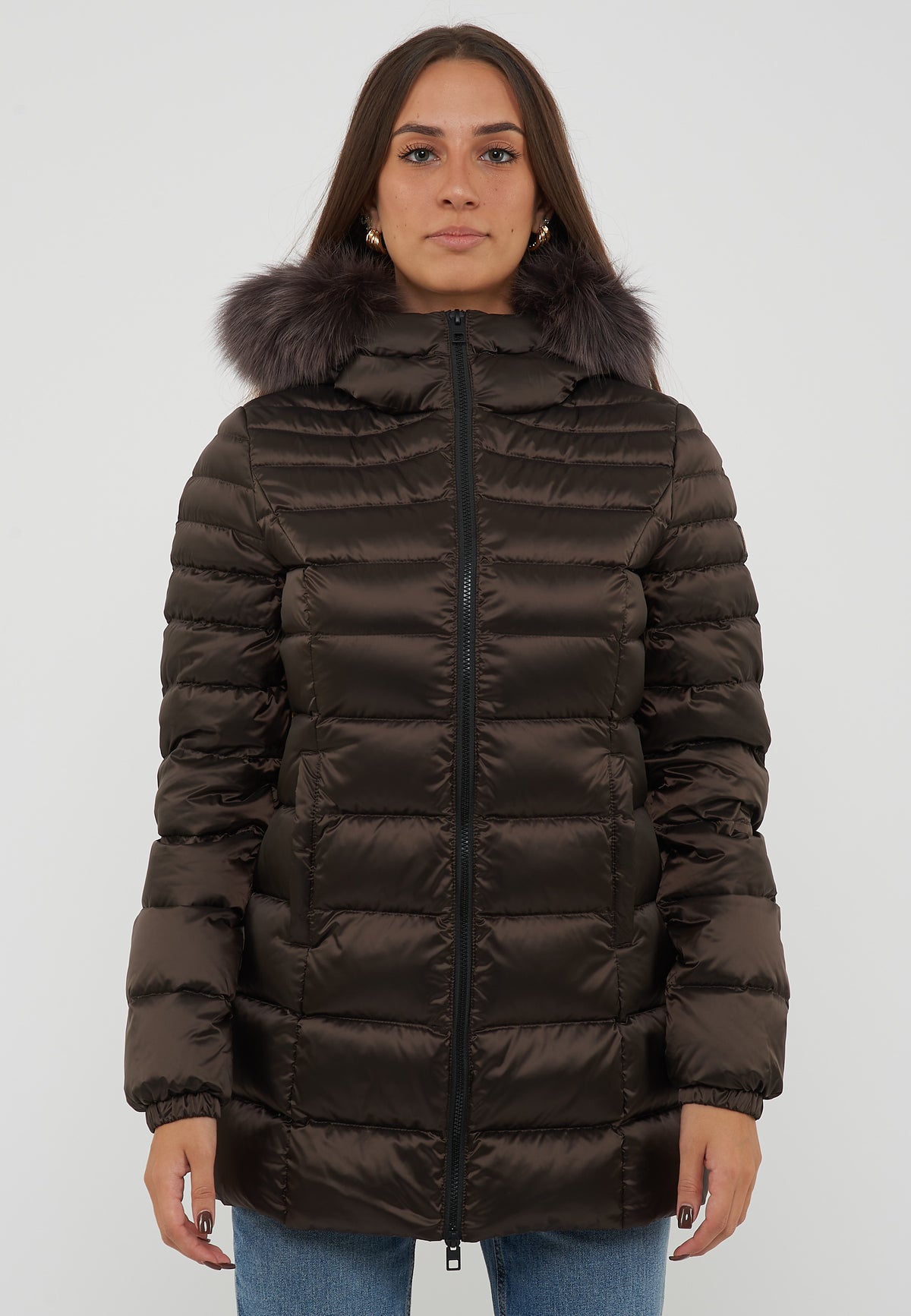 Piumino Long Mead Fur Jacket Black Coffee 