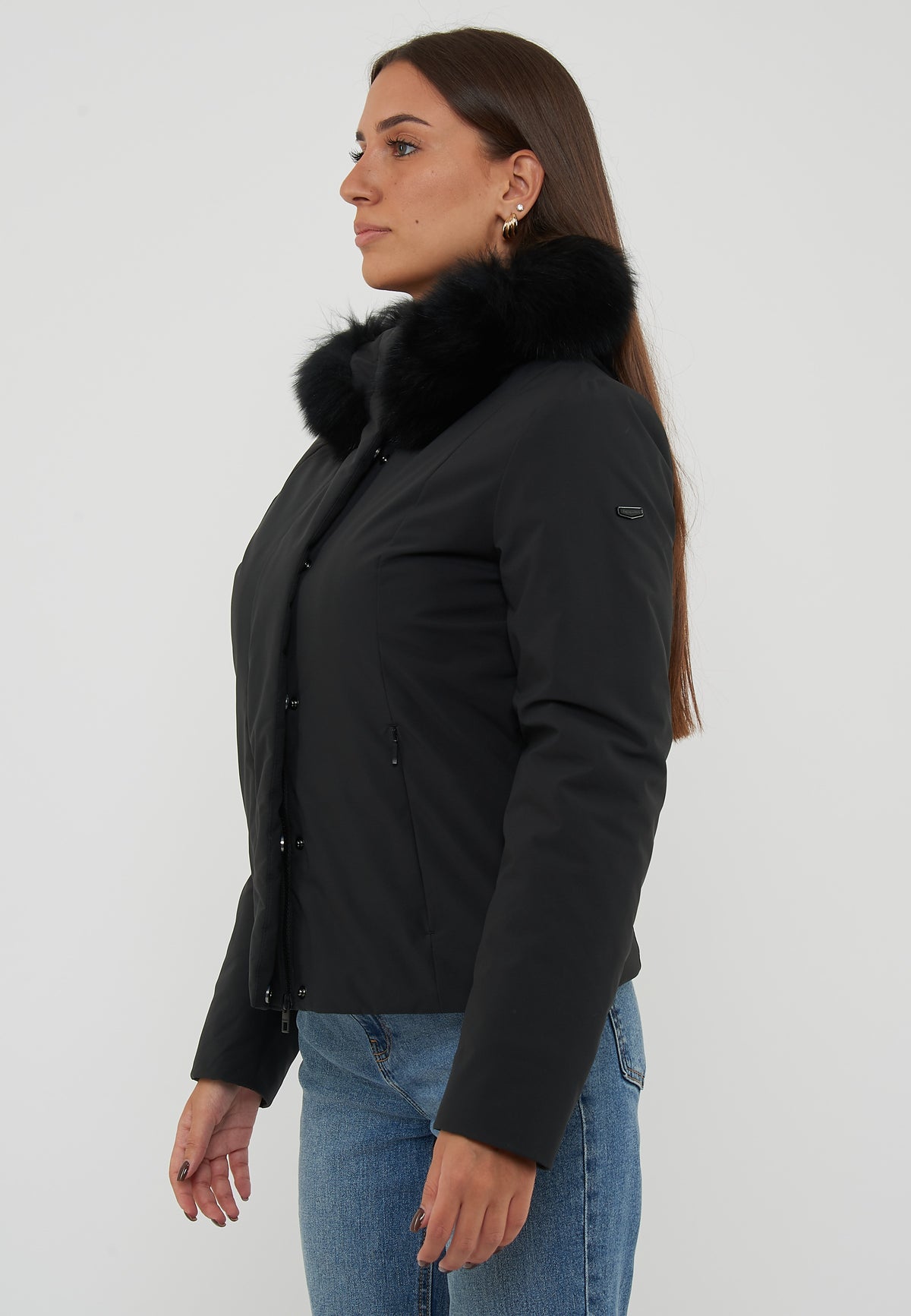 Parka Corto Donna Short Lady Tech Fur Jacket Nero 