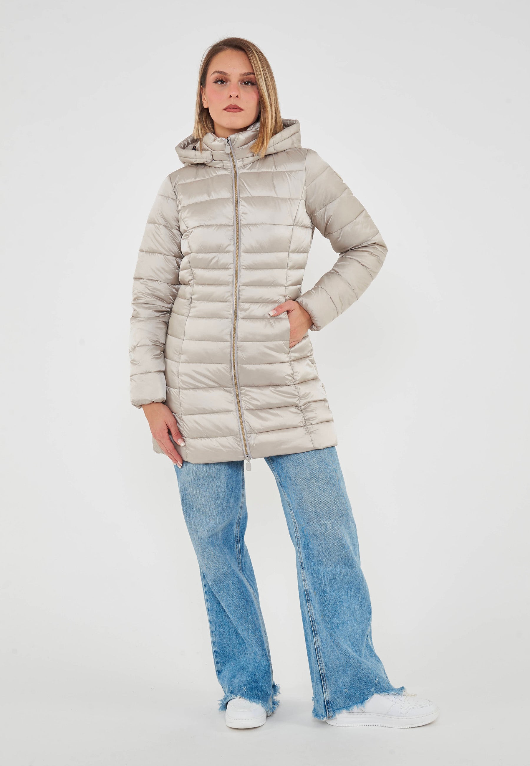 Piumino Lungo Da Donna Modello Reese Rainy Beige 