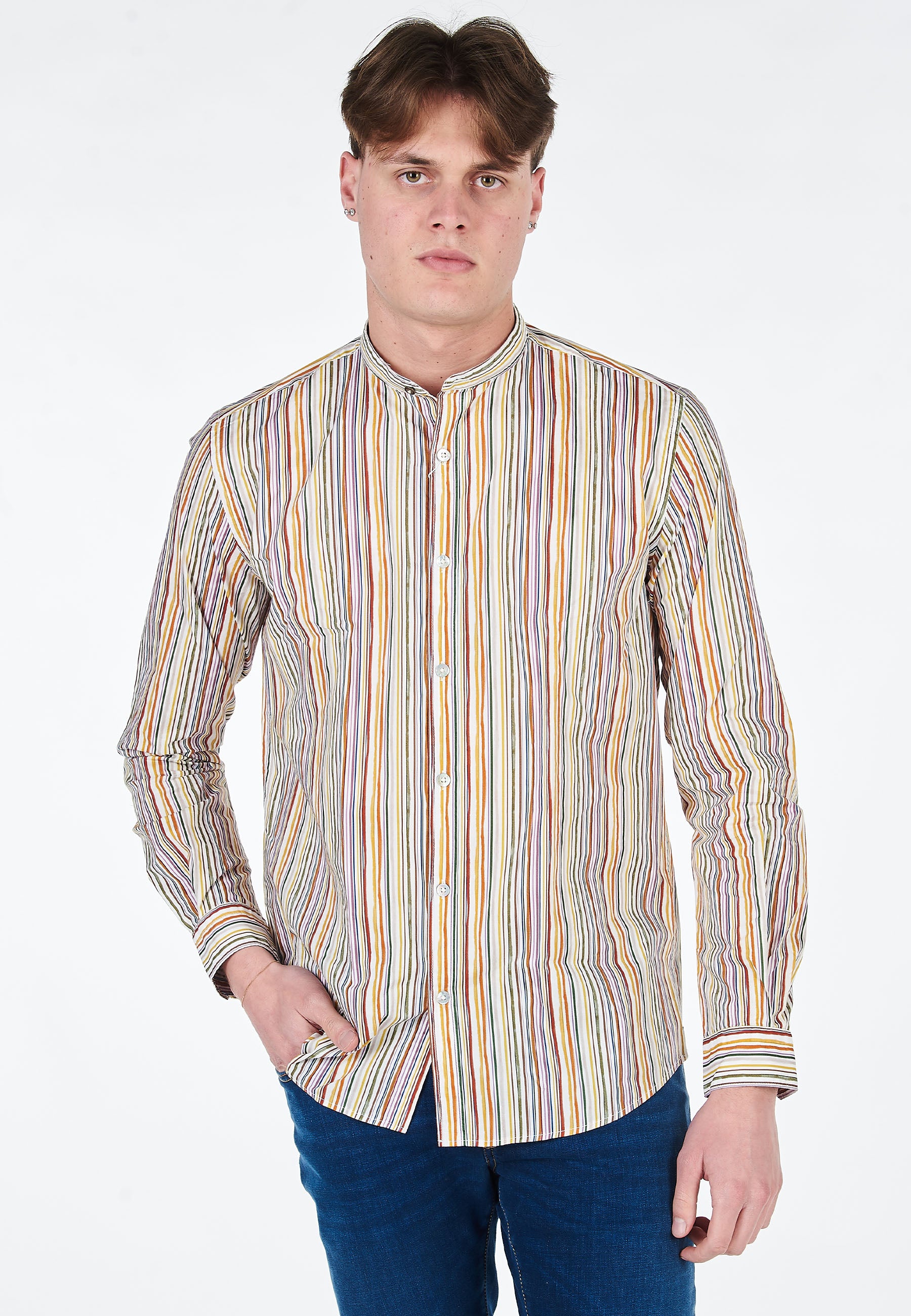Camicia Coreana Alley Docks Cotone Rigato Multicolor 