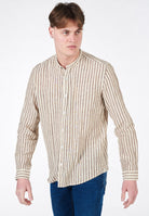 Camicia Coreana Alley Docks A Righe Misto Lino 