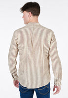 Camicia Coreana Alley Docks A Righe Misto Lino 