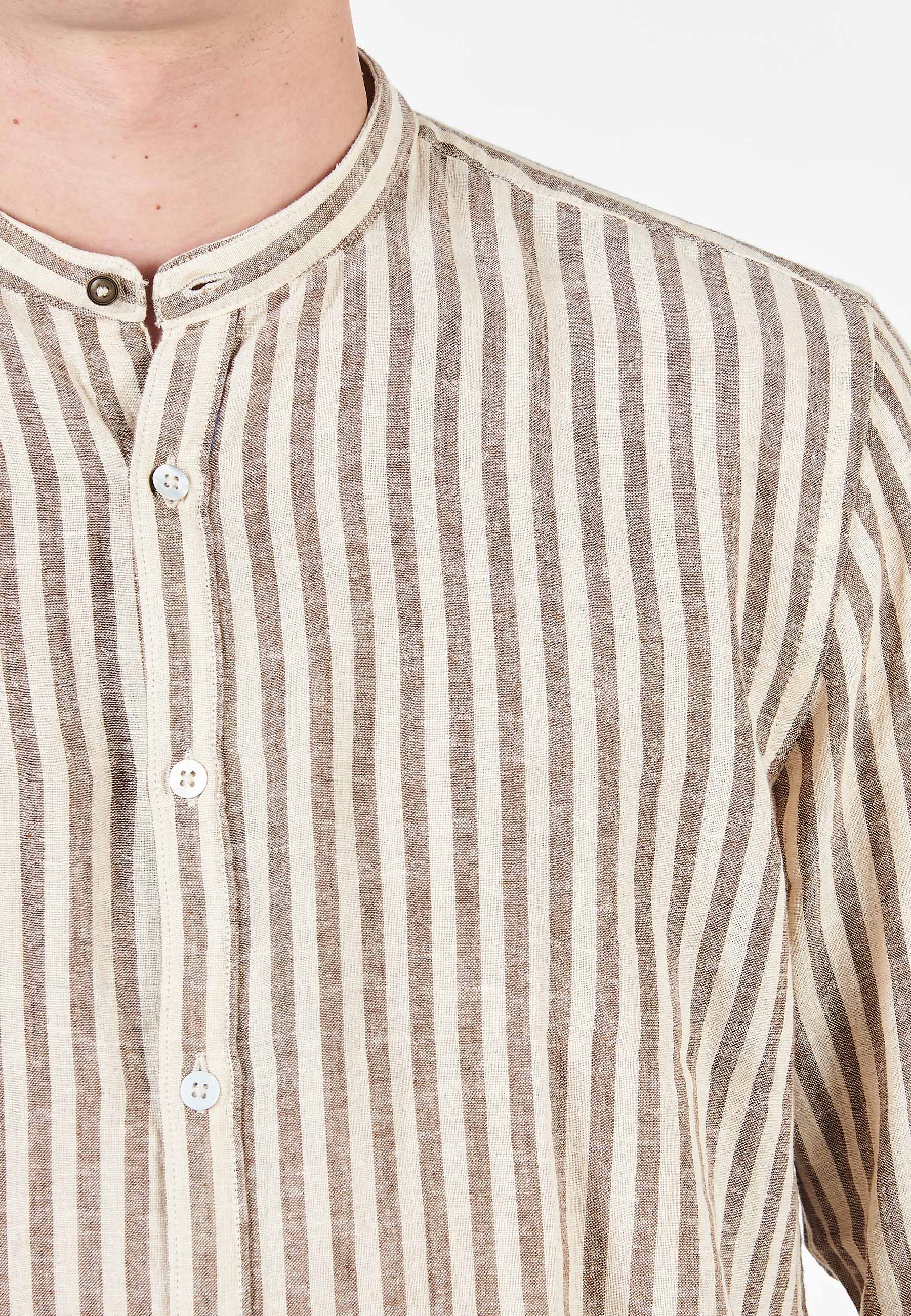 Camicia Coreana Alley Docks A Righe Misto Lino 