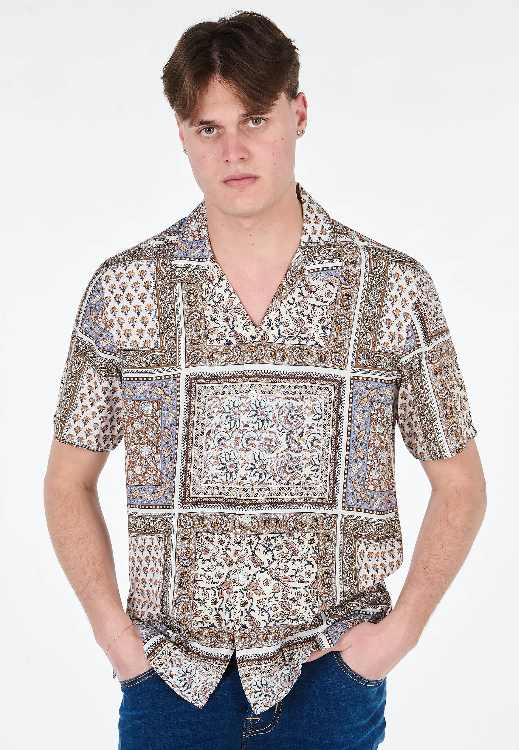Camicia Alley Docks In Viscosa Mezza Manica Stampa 