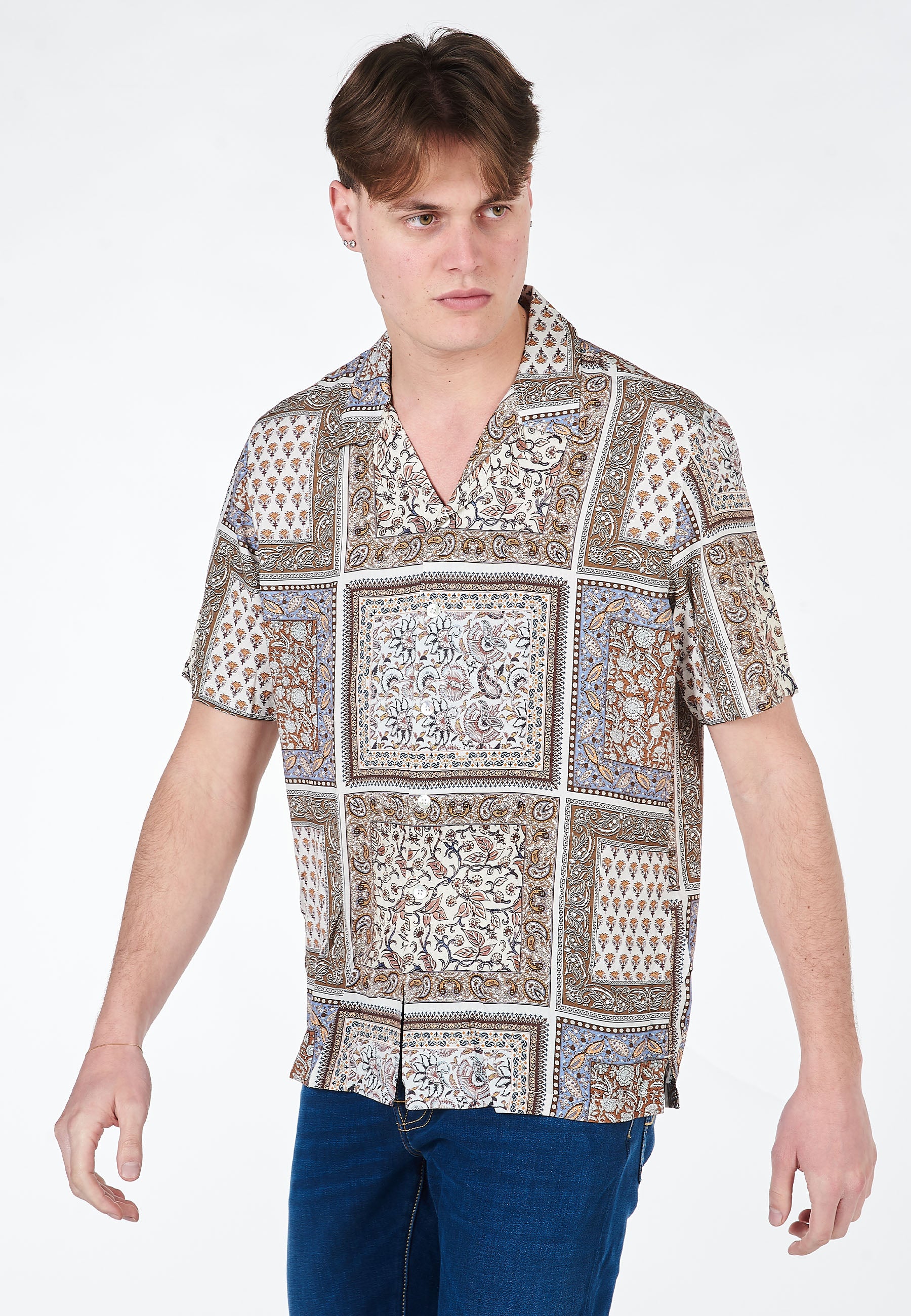 Camicia Alley Docks In Viscosa Mezza Manica Stampa 