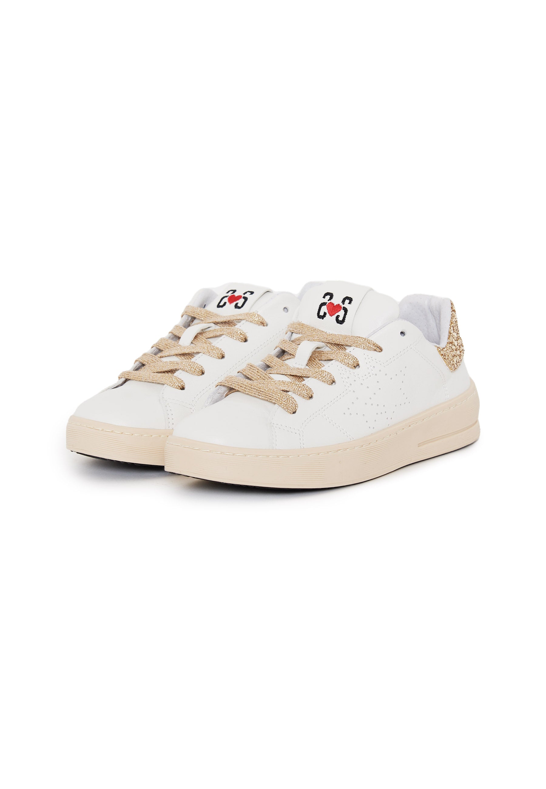 Sneaker Walk Star In Pelle Bianca Con Dettagli In Glitter Dorato 