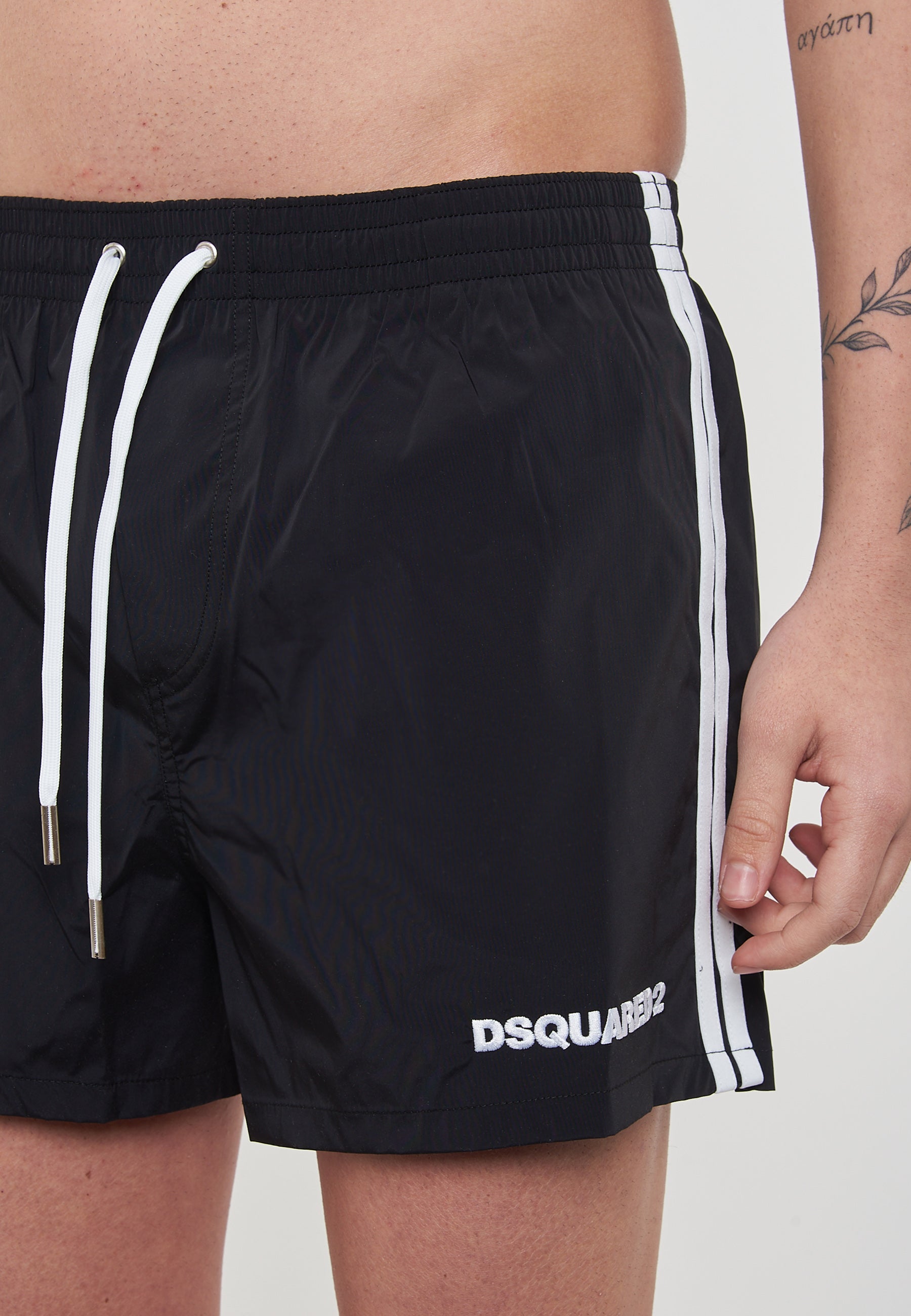 Dsquared2 Boxeur Side Stripe Midi Swim Boxer Black 