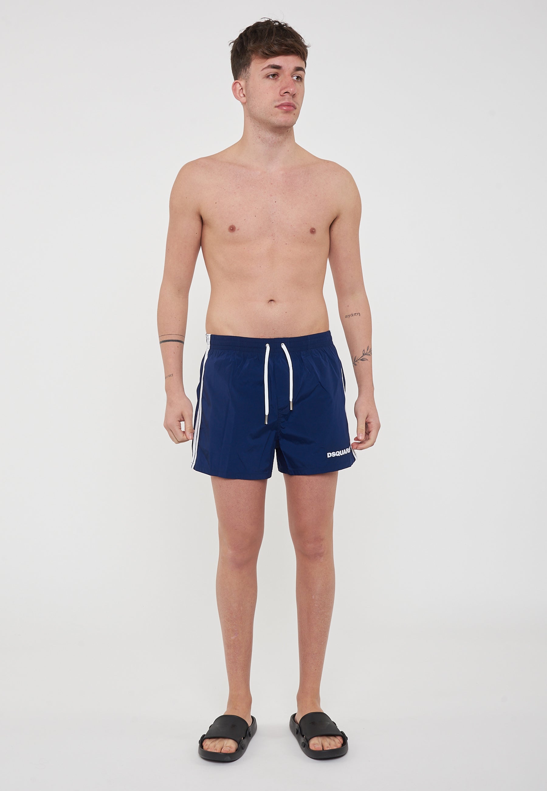 Dsquared2 Boxeur Side Stripe Midi Swim Boxer Navy Blue 