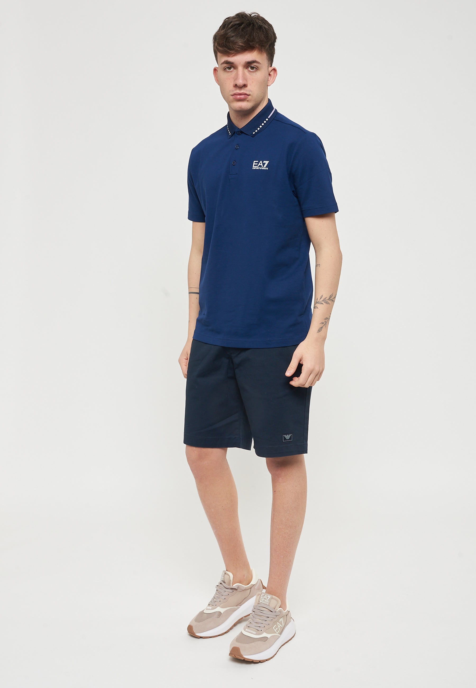 Polo Tennis Club In Piquet Di Cotone Stretch Medieval Blue 