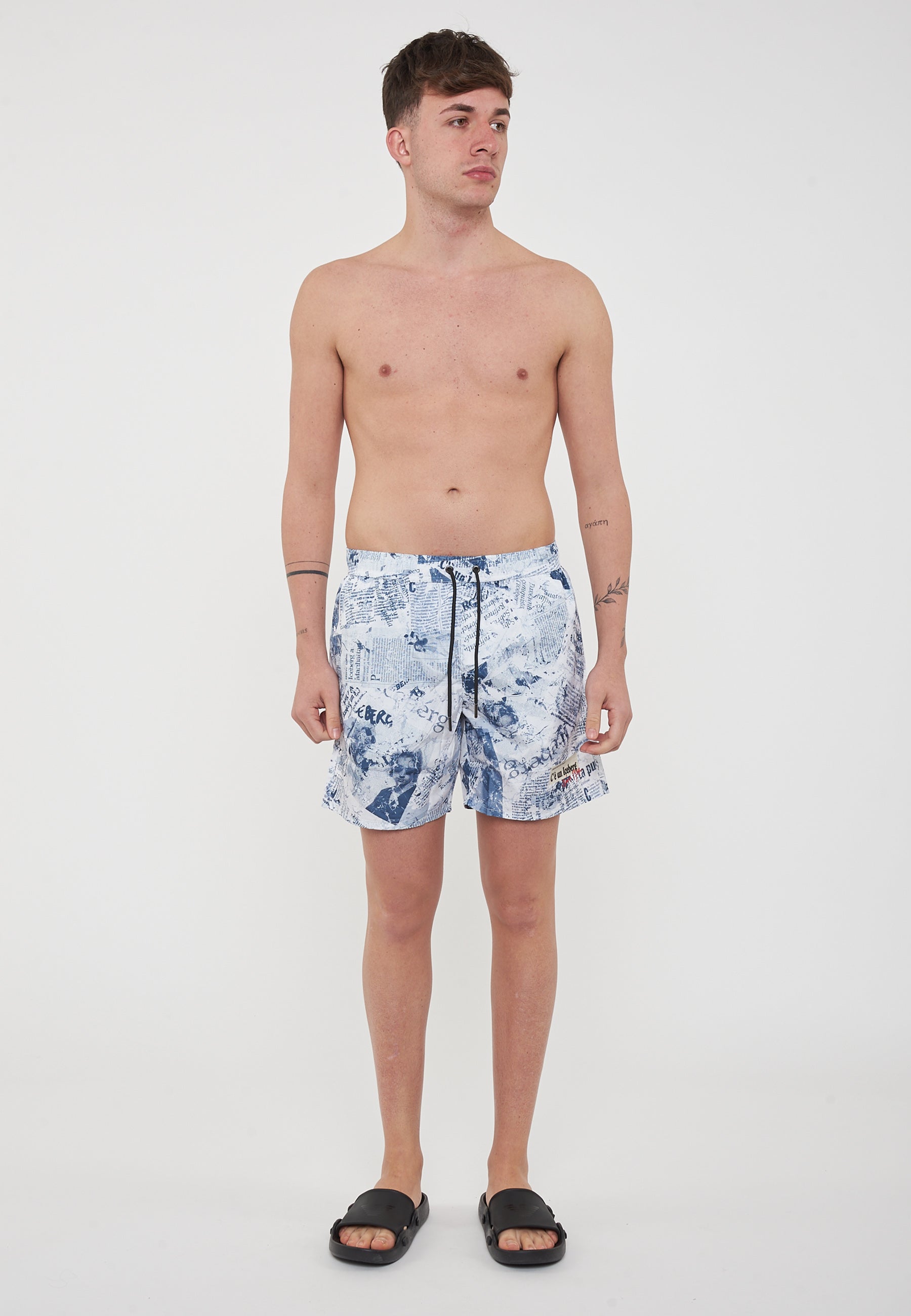 Boxer Uomo da Bagno Con Stampa All Over Newspaper Blue 