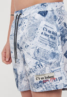 Boxer Uomo da Bagno Con Stampa All Over Newspaper Blue 