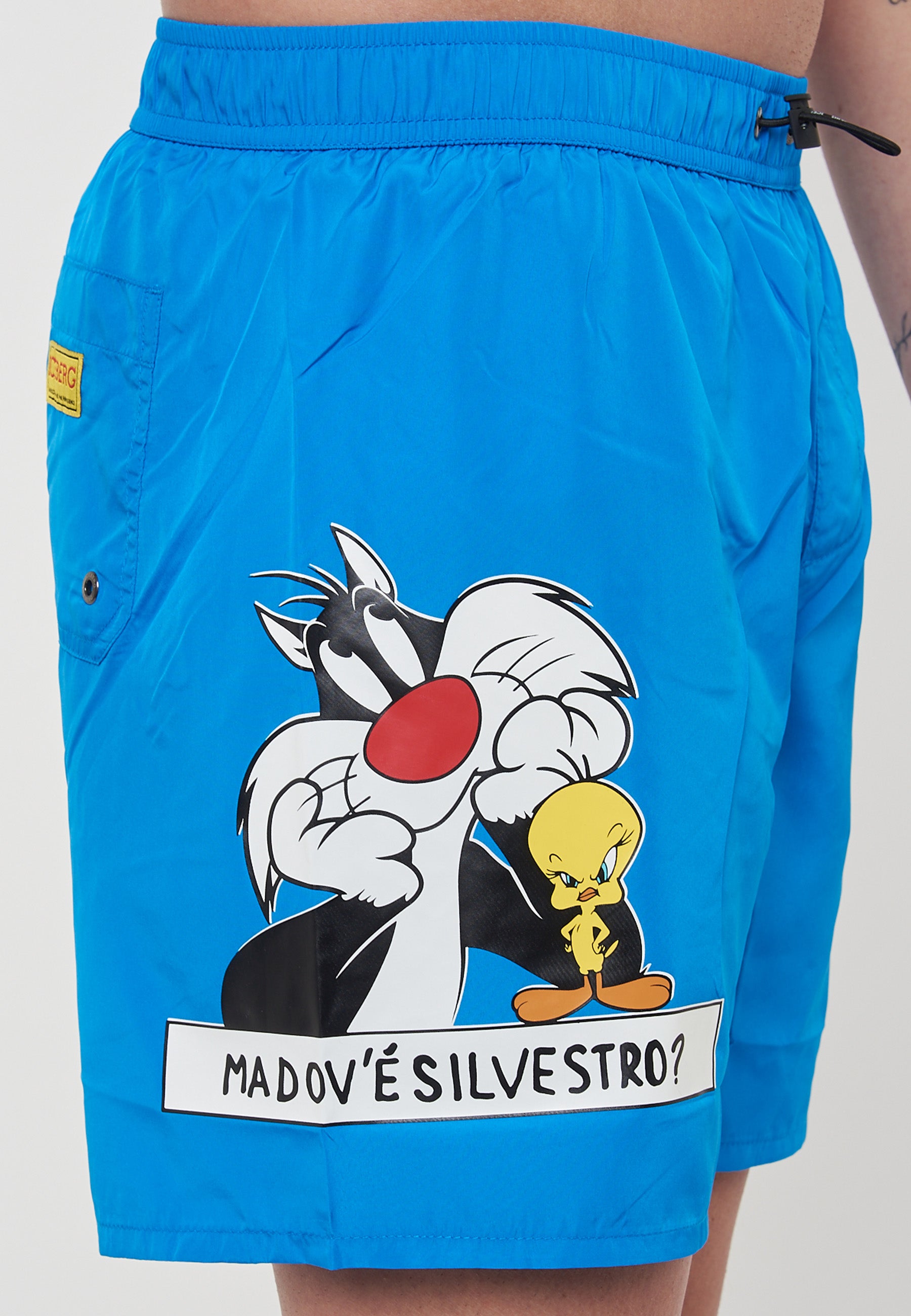 Boxer Uomo da Bagno Con Stampa Cartoon Azure 