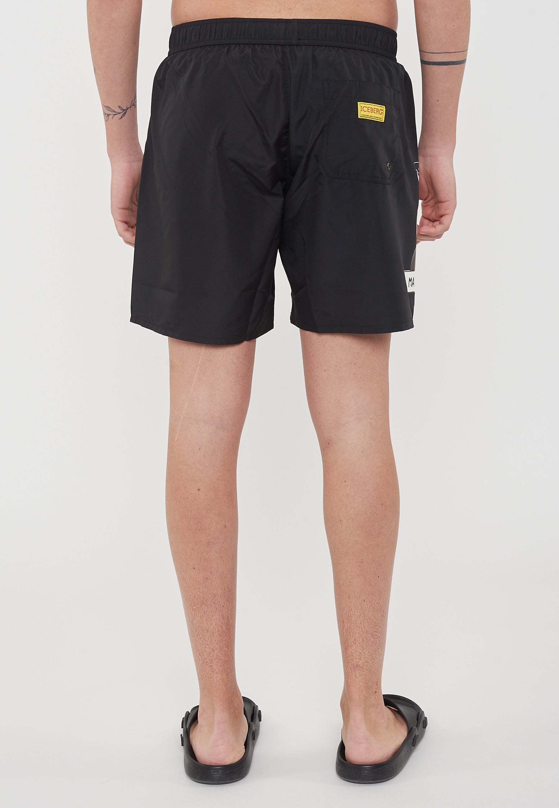 Boxer Uomo da Bagno Con Stampa Cartoon Black 