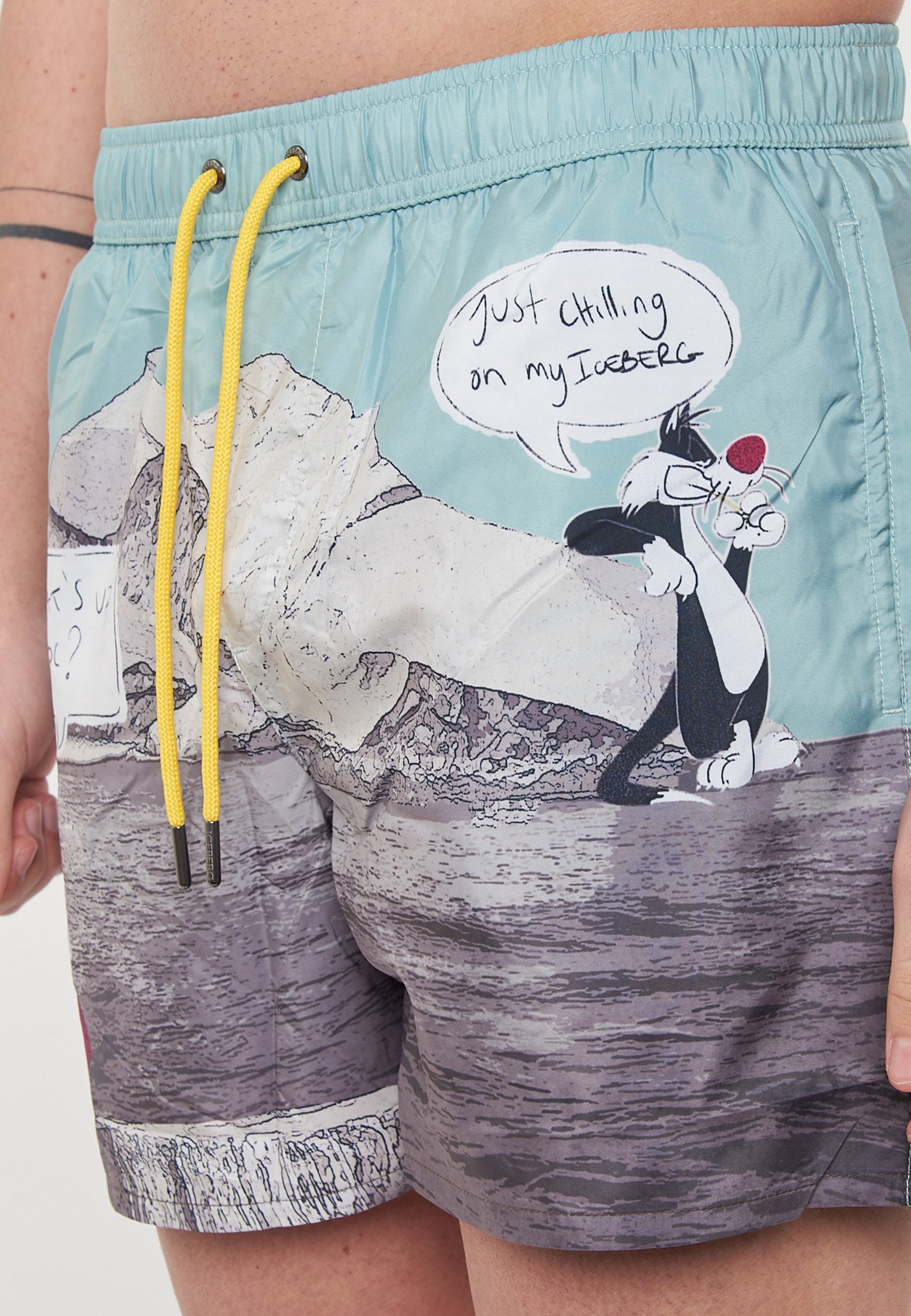 Boxer Uomo da Bagno Con Stampa Cartoon Mint 