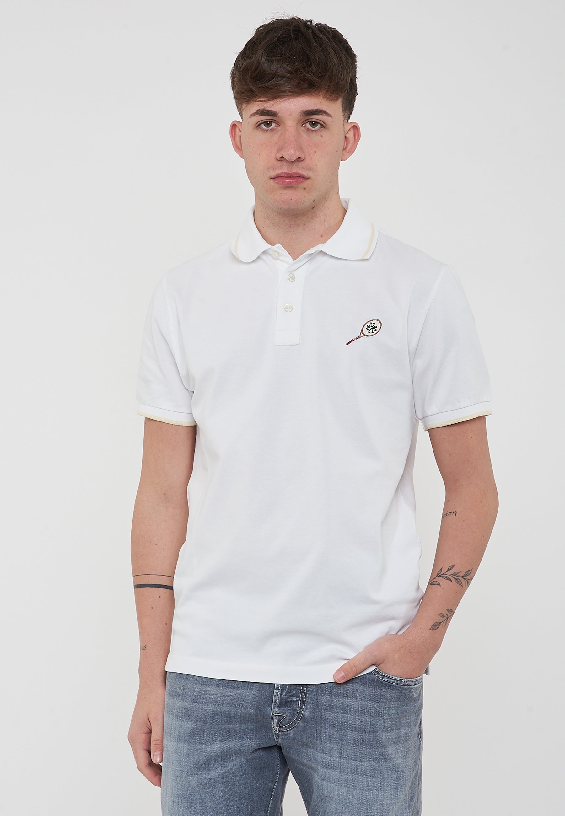 Polo Sport Capsule in Piqué Di Cotone Comfort Bianco Con Ricamo Tennis 