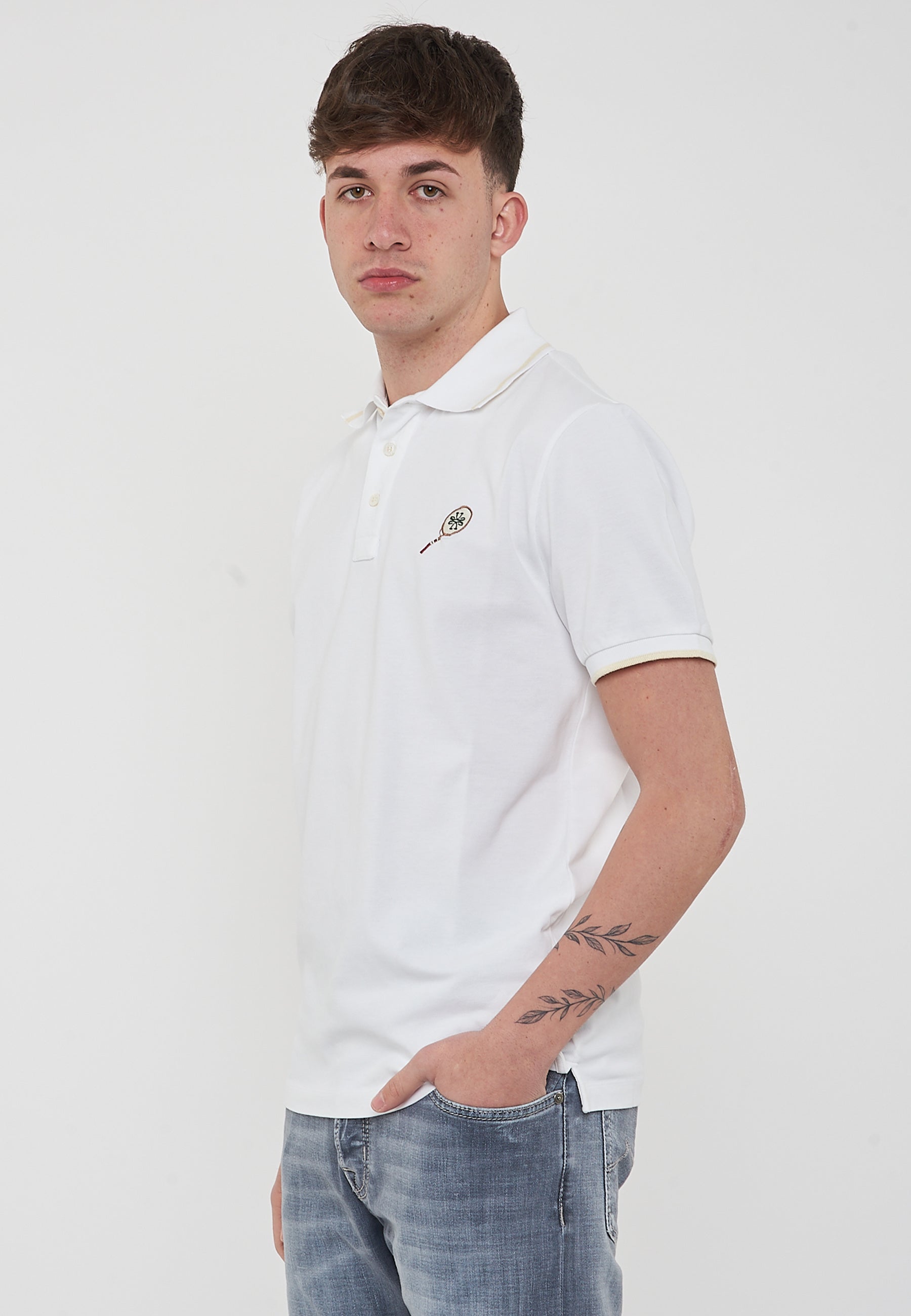 Polo Sport Capsule in Piqué Di Cotone Comfort Bianco Con Ricamo Tennis 