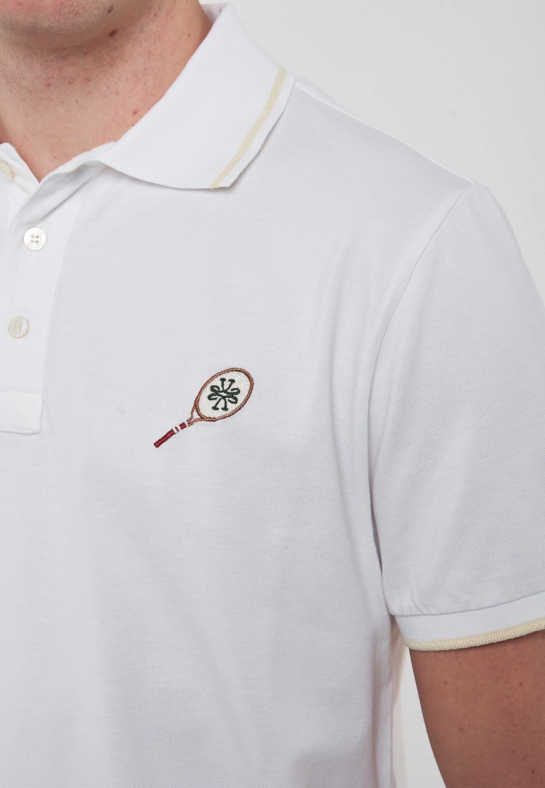Polo Sport Capsule in Piqué Di Cotone Comfort Bianco Con Ricamo Tennis 