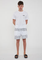 Bermuda Uomo In Felpa Con Maxi Logo Bianco 