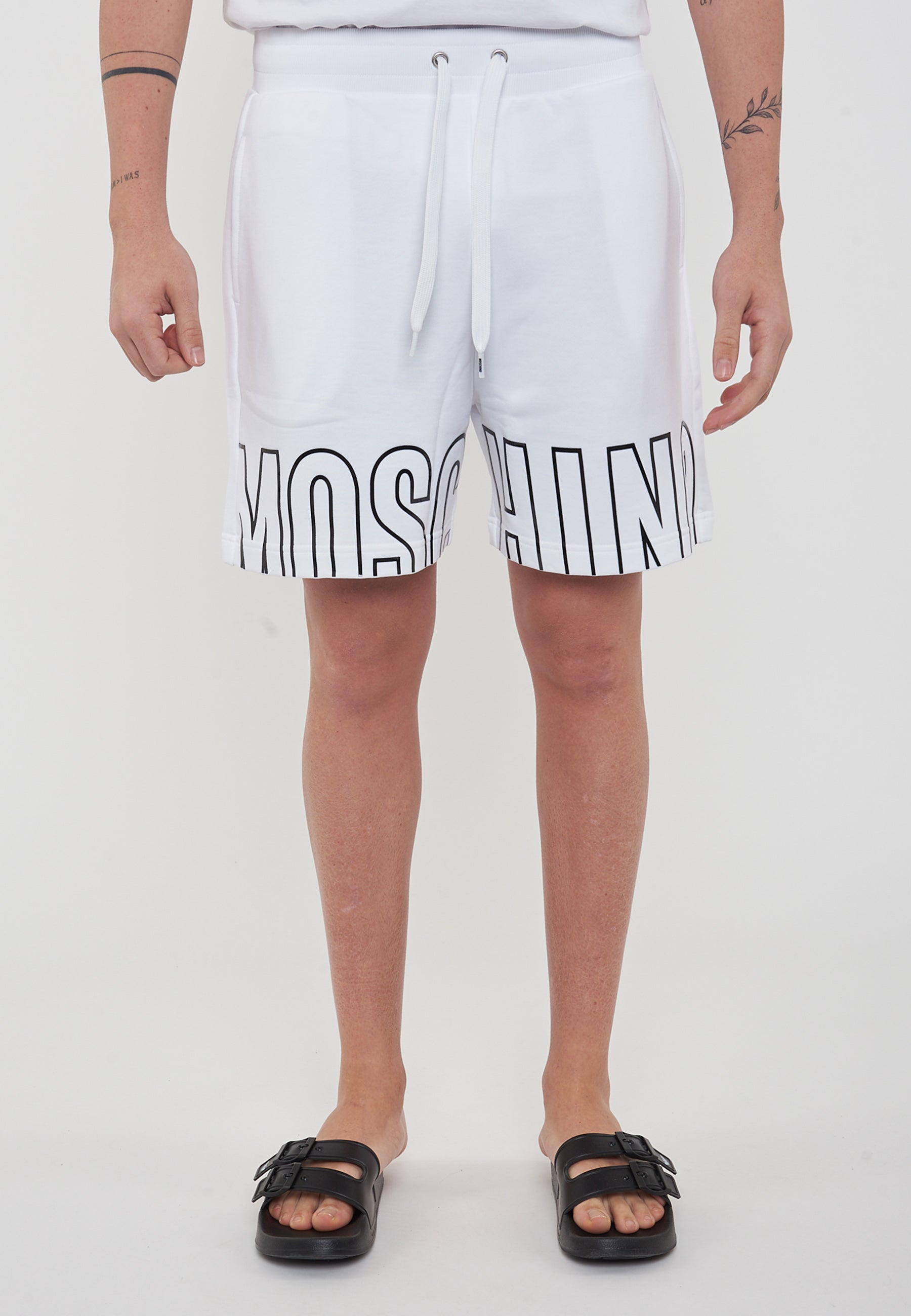 Bermuda Uomo In Felpa Con Maxi Logo Bianco 