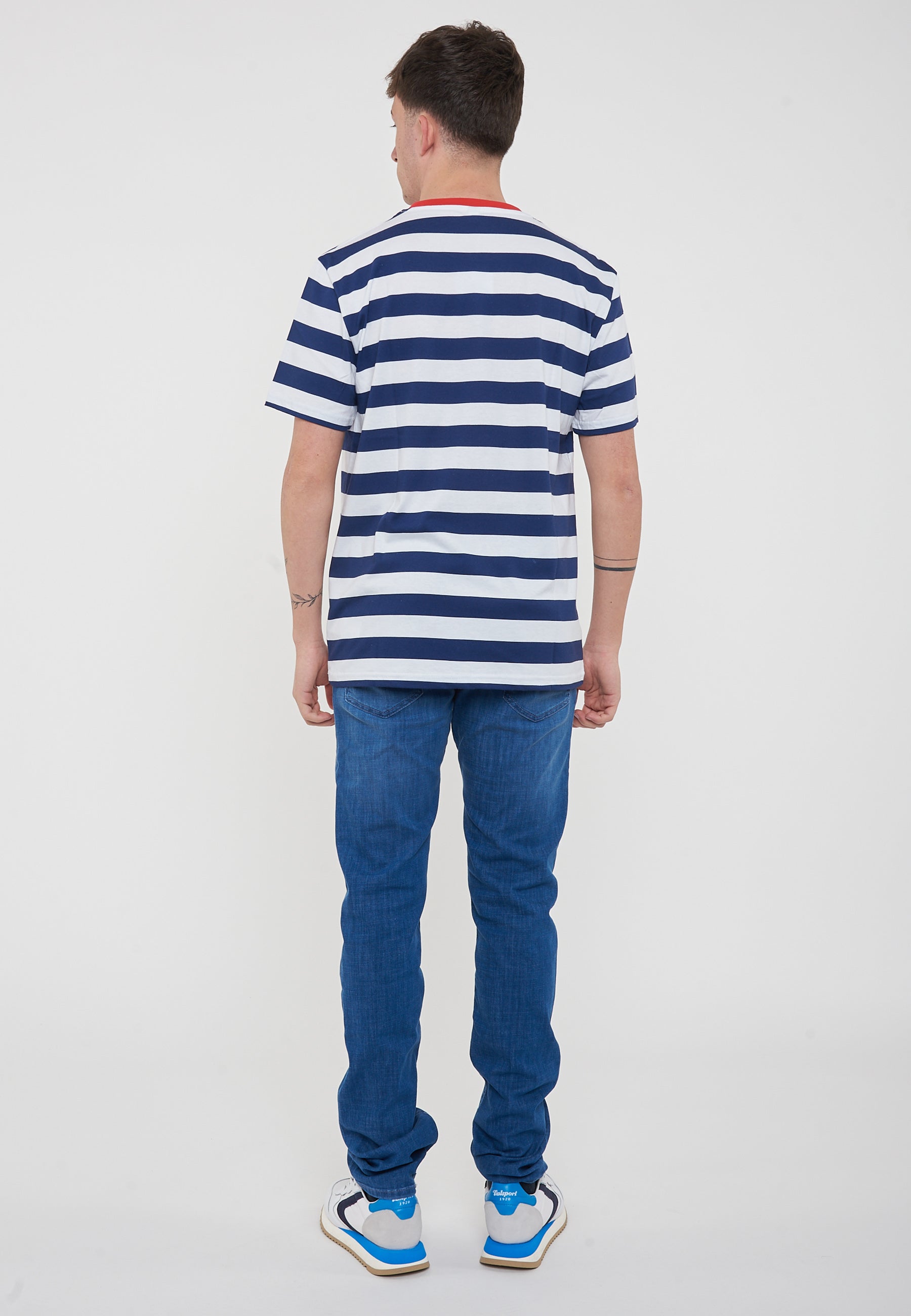 T-Shirt Uomo A Righe Bianco Blu 