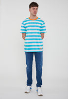 T-Shirt Uomo A Righe Bianco Azzurro 