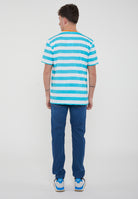 T-Shirt Uomo A Righe Bianco Azzurro 