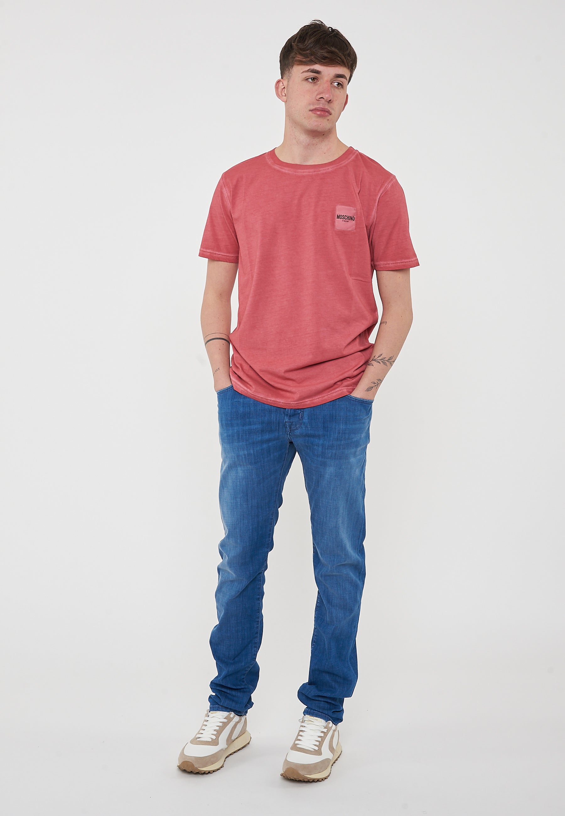 T-Shirt Uomo Tinta Unita Stone Wash Rosso 