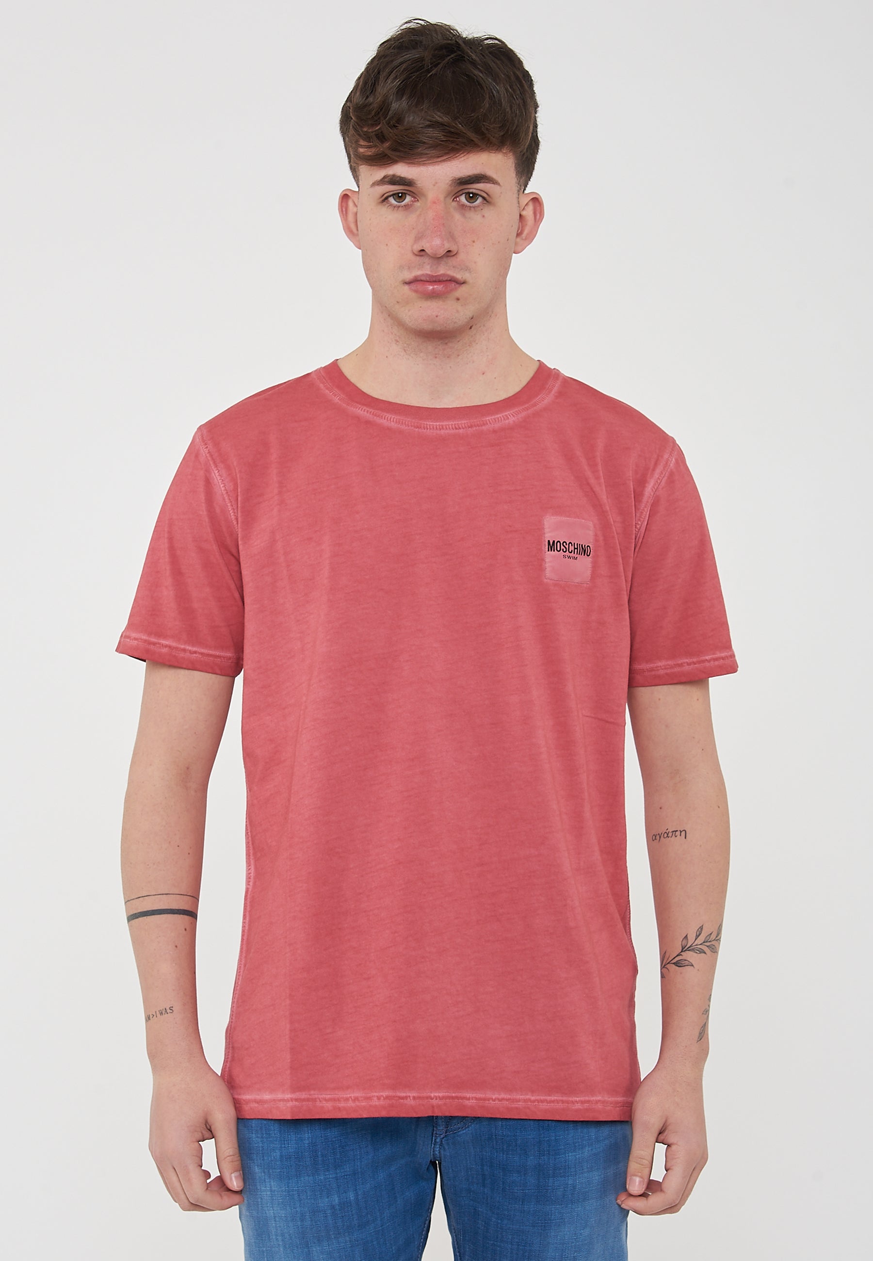 T-Shirt Uomo Tinta Unita Stone Wash Rosso 
