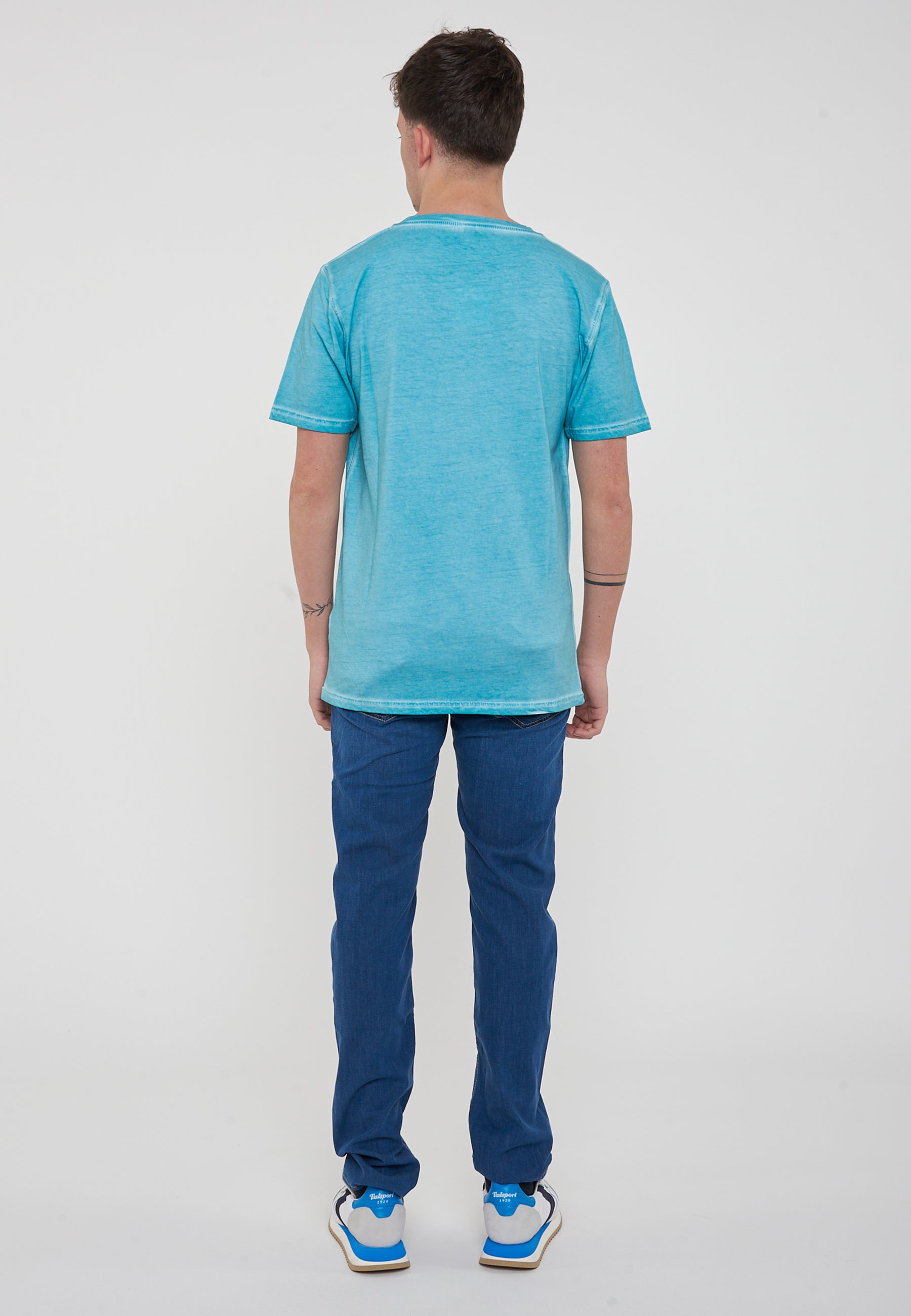 T-Shirt Uomo Tinta Unita Stone Wash Azzurro 