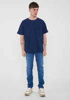 T-Shirt Uomo Tinta Unita Con Logo E Taschino Blu 