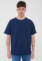 T-Shirt Uomo Tinta Unita Con Logo E Taschino Blu 