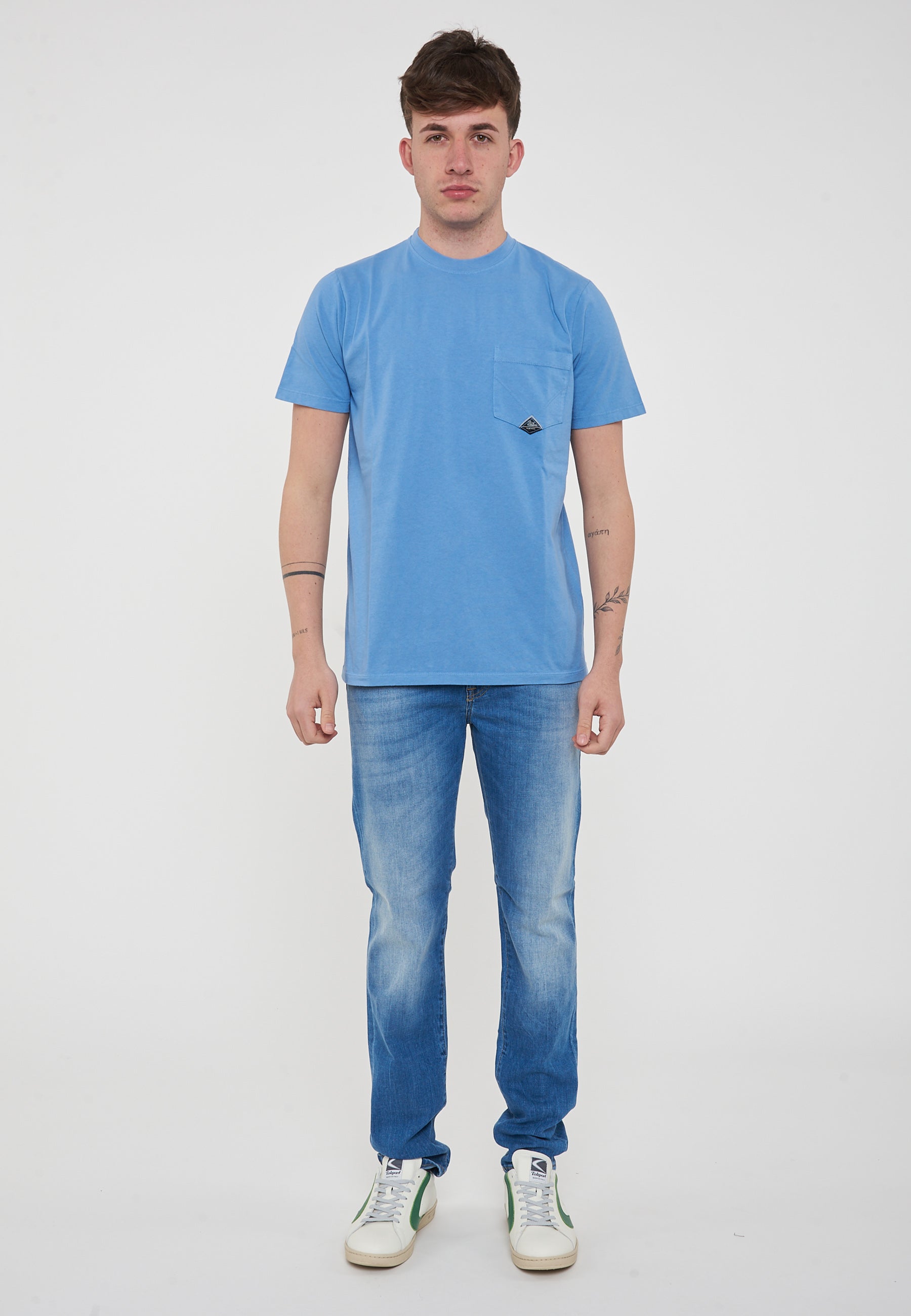 T-shirt Pocket In Jersey Linen Blue 